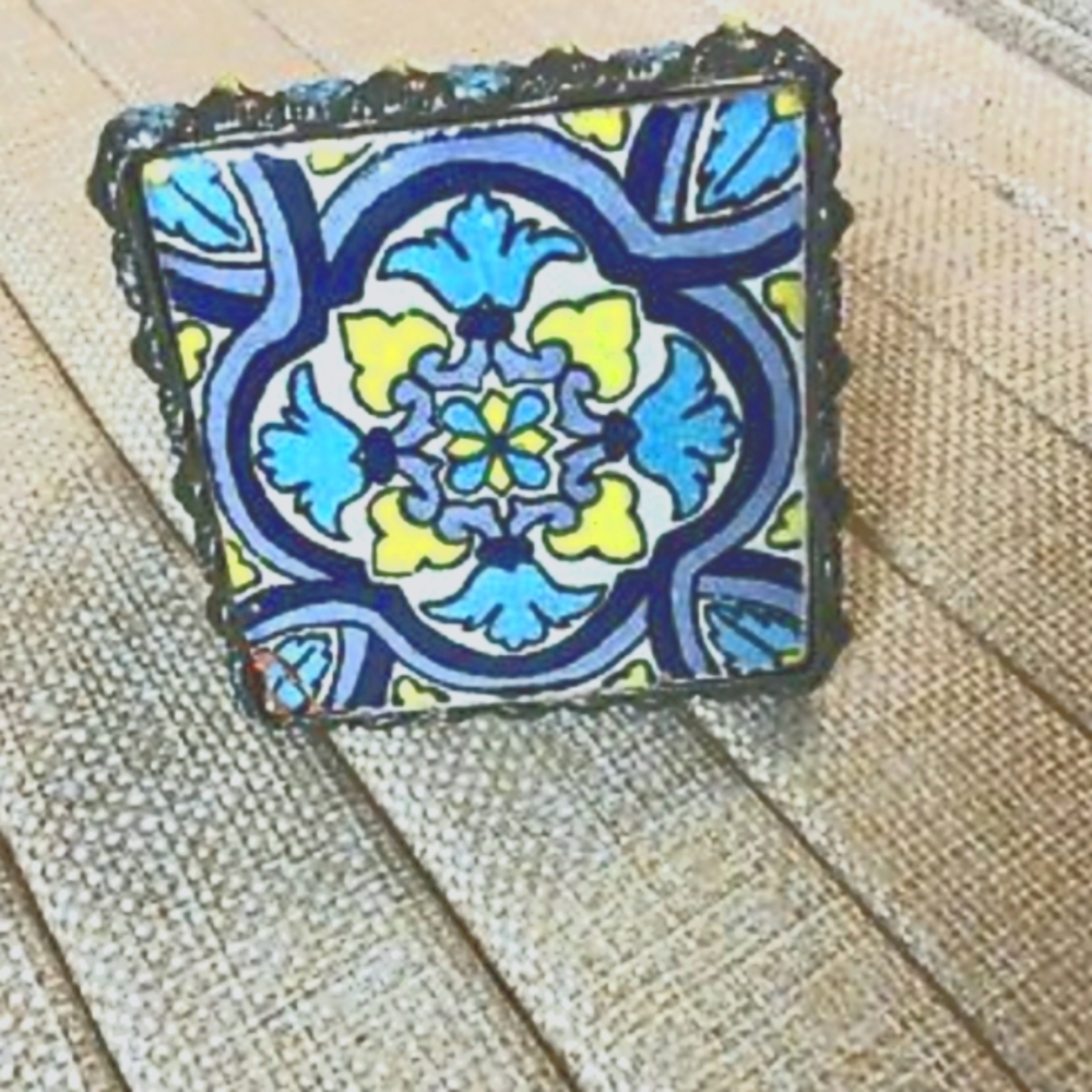 Gorgeous Tile Cuff Bracelet with hammered metal cuff! Such a WOW factor !!